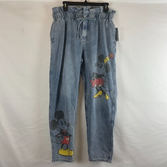 Disney Her Universe Jeans L Blue Paperbag Tie Waist Tapered Leg Minnie Mouse New - Picture 1 of 12